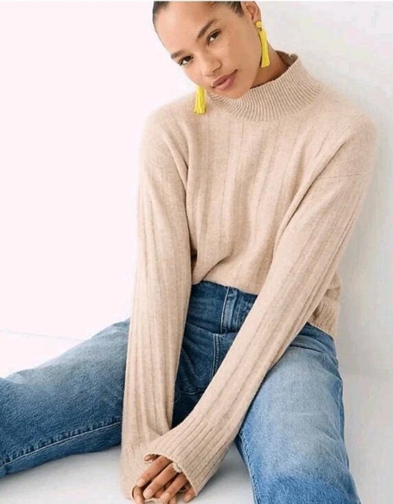 J. Crew Sweaters - J Crew Size Medium Ribbed mockneck sweater in Supersoft yarn Womens Camel
